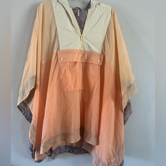 Free People hooded Colorblocked Rain Poncho Parka Jacket - Picture 8 of 10